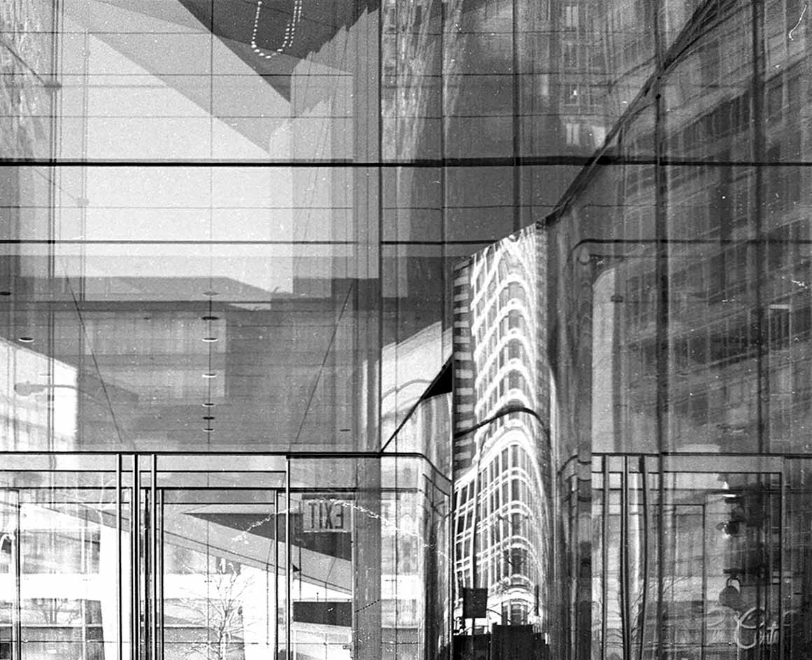 glass reflection at Lincoln Center