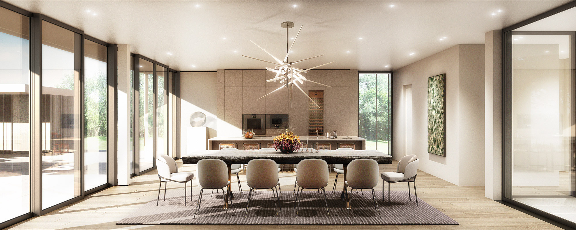 Coastal residence dining and kitchen visualization