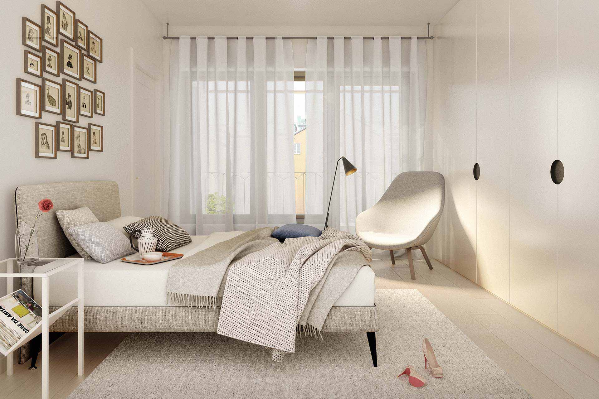 Bedroom rendering of Corner House in Stockholm Sweden